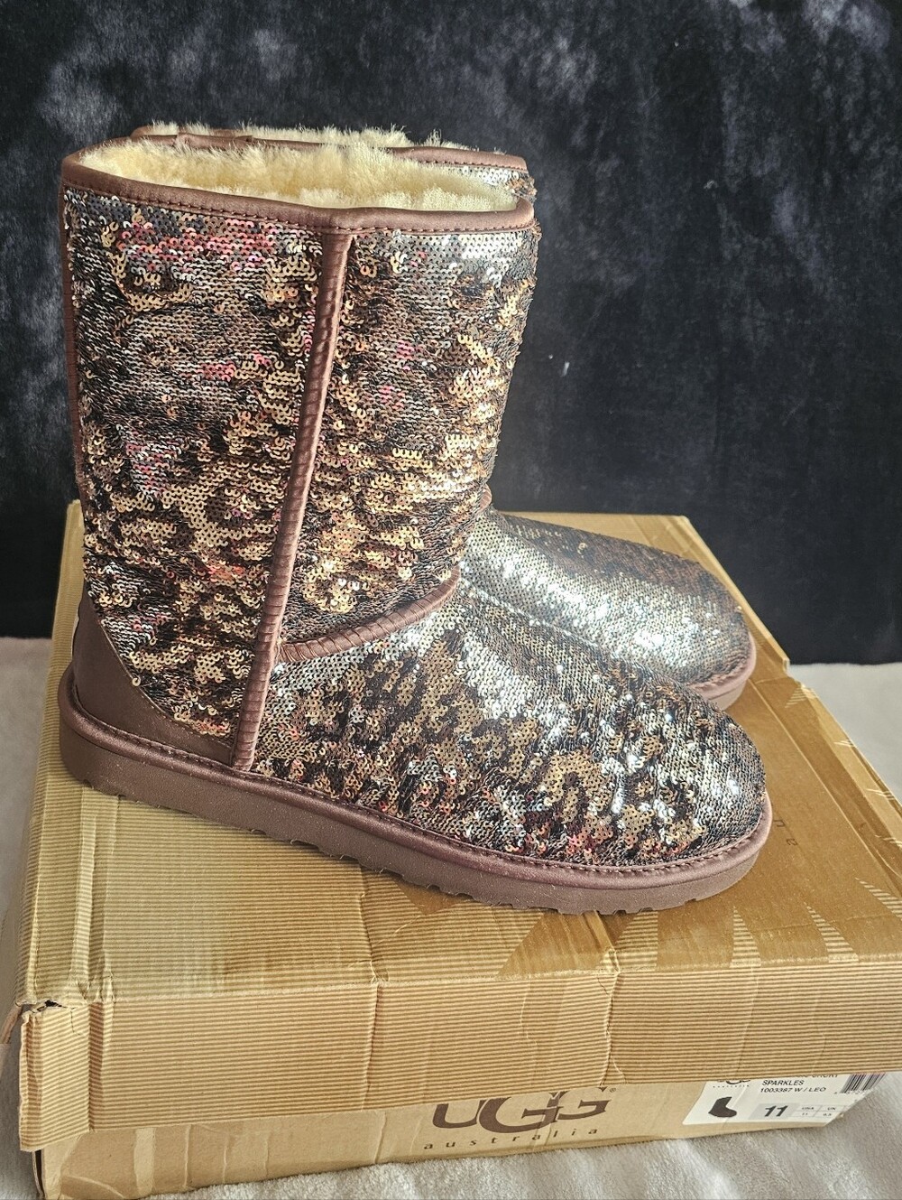 UGG Sequin Lace-Up Short Boots in Rose Brown